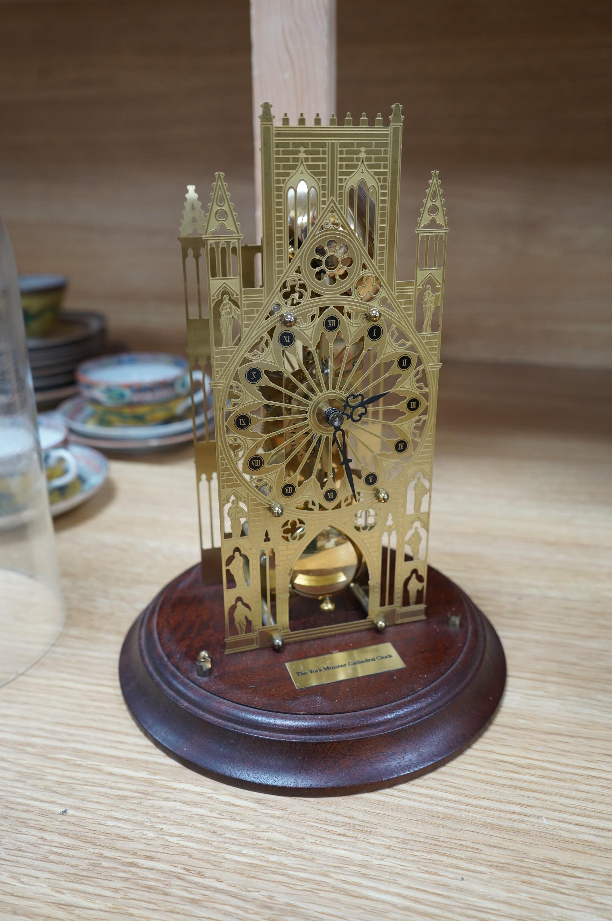 'The York Minster Cathedral Clock' under glass dome, 29cm high. Condition - good, unknown if working